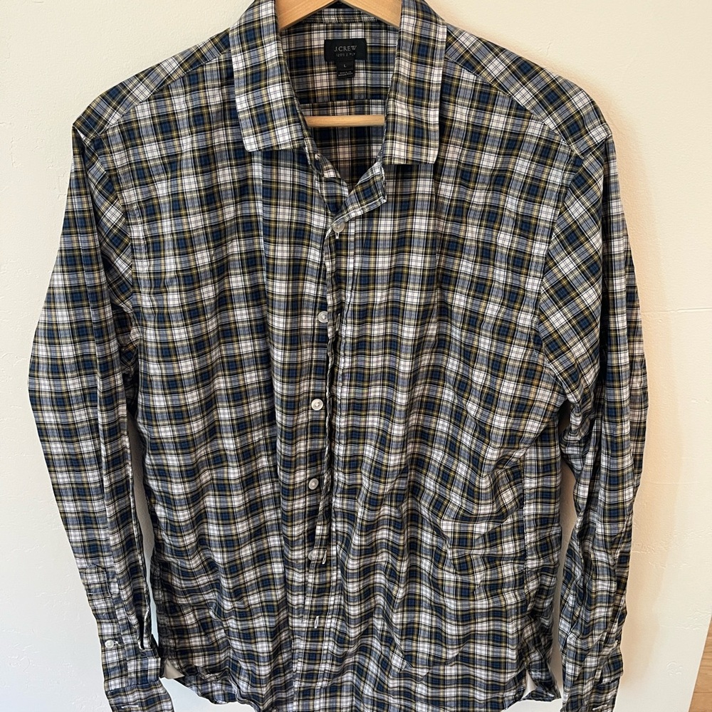 J. Crew Men's Black and White Checkered Shirt